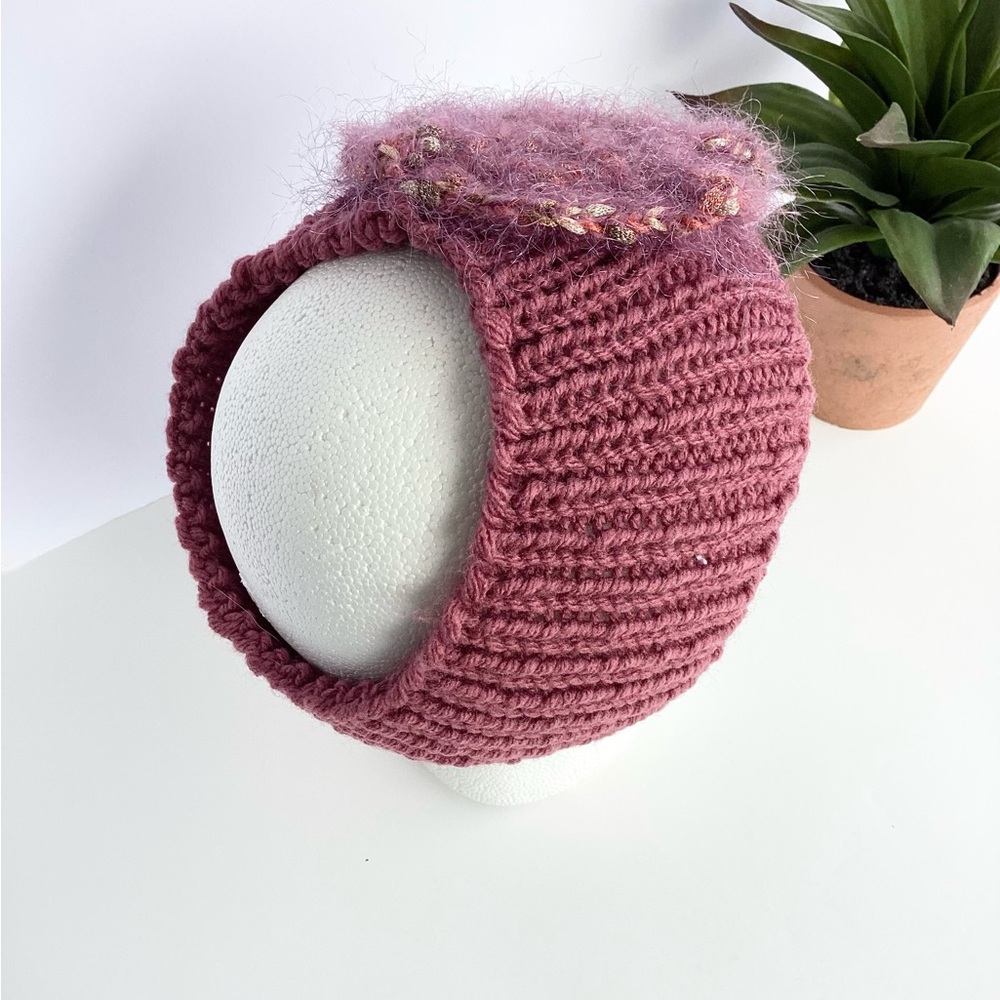 Headband Earwarmer Hand Crafted Hat Ponytail Floral Rose Bling Fuzzy - Picture 6 of 14